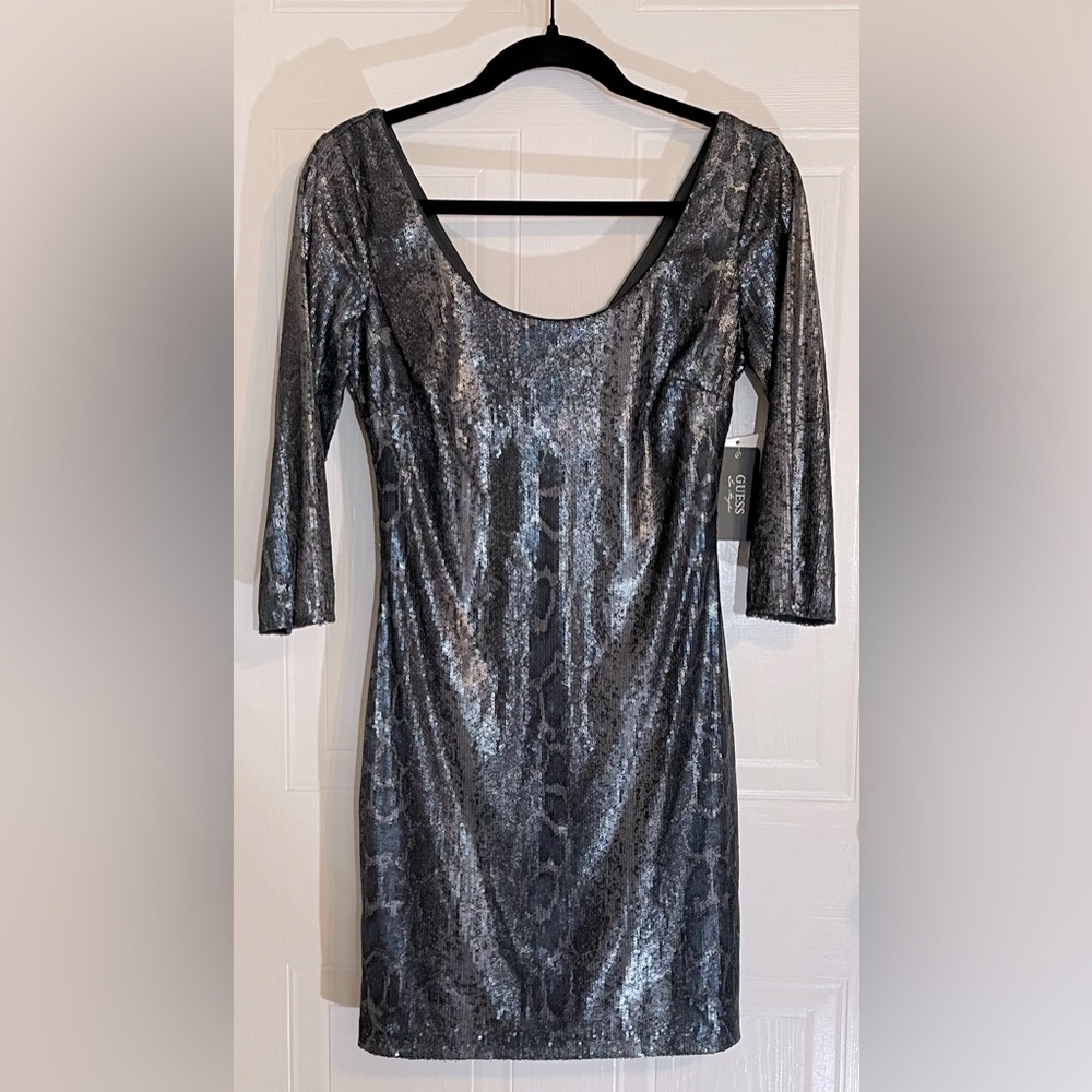 NWT Guess Los Angeles Sequined Sexy Evening Club Dress in Pewter (2)